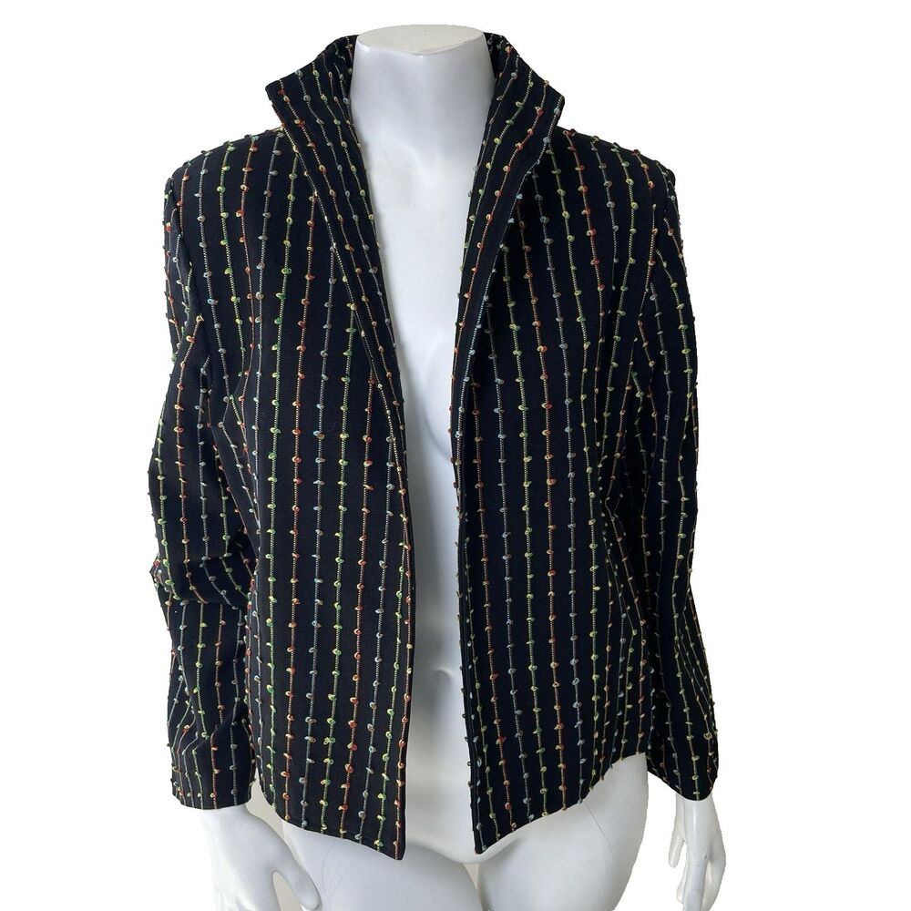 Painted Pony Open Front Blazer Jacket M Cotton Black Artsy Office Cocktail